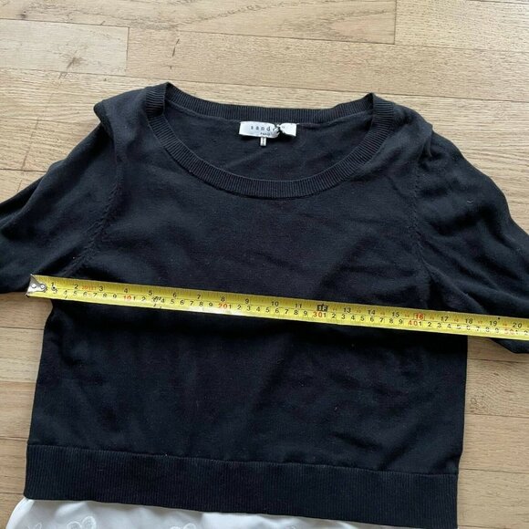 Sandro Paris Women Sakura 2 in 1 Layered Sweater Pullover Round Neck Black White - Picture 7 of 9